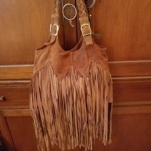 Ember Skye bohemian suede fringe bag in Russet